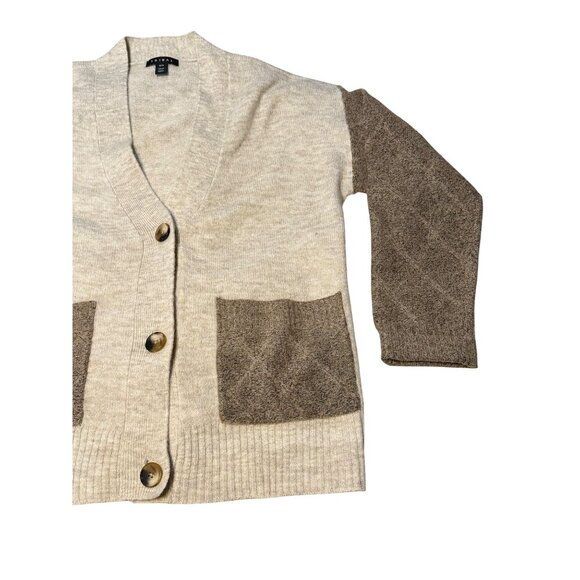 Tribal Women Medium Colorblock Cardigan Beige Brown Knit V-Neck 3-Button 21"x25" - Picture 3 of 6